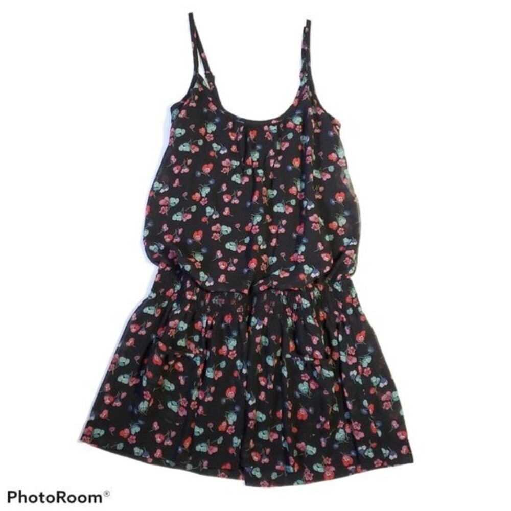 American Eagle Black Red Floral Sleeveless Spaghetti Strap Dress Women's size 0